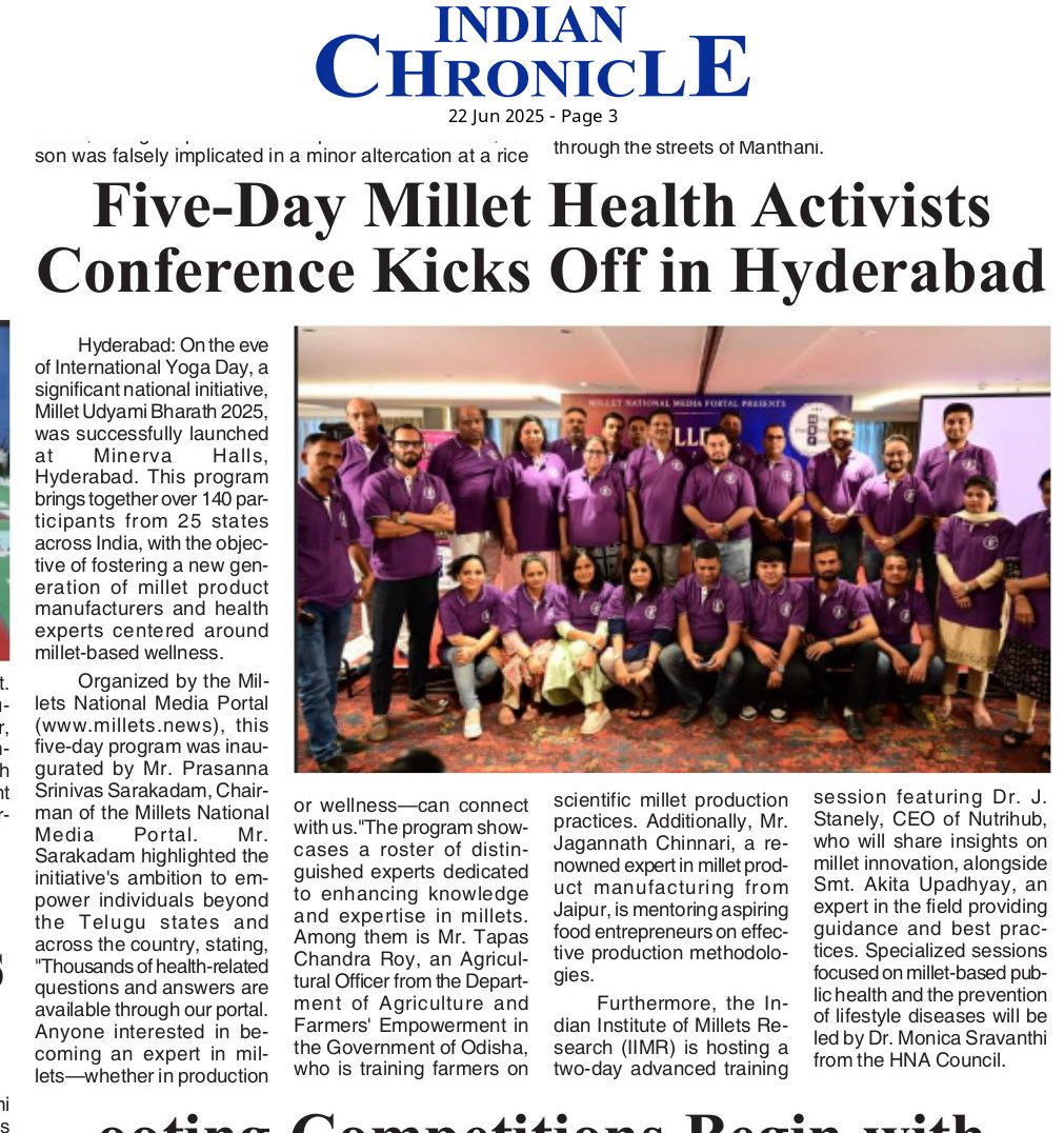 Indian Chronicle — Five-Day Millet Health Activists Conference Kicks Off in Hyderabad