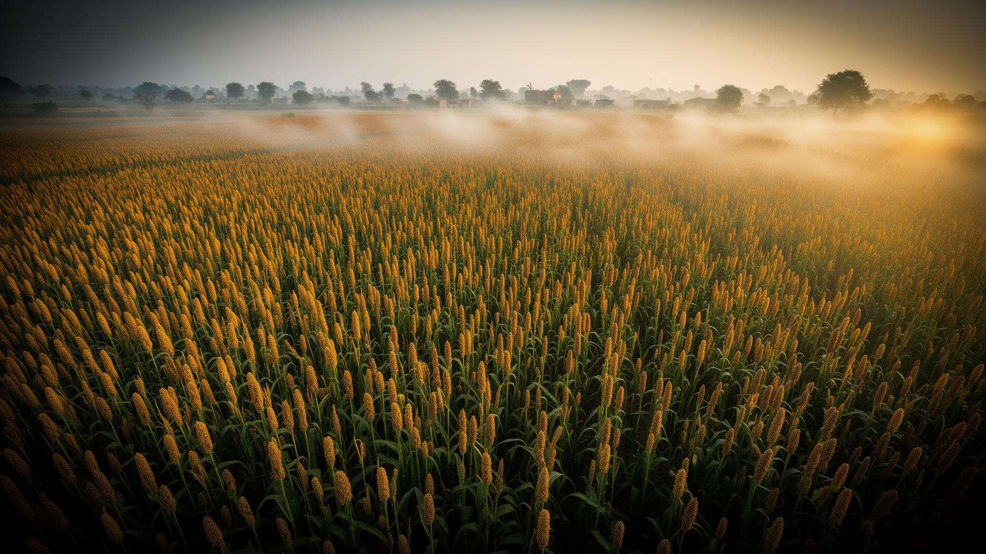 Premium millet field at golden hour — backdrop for the National Millet Ecosystem